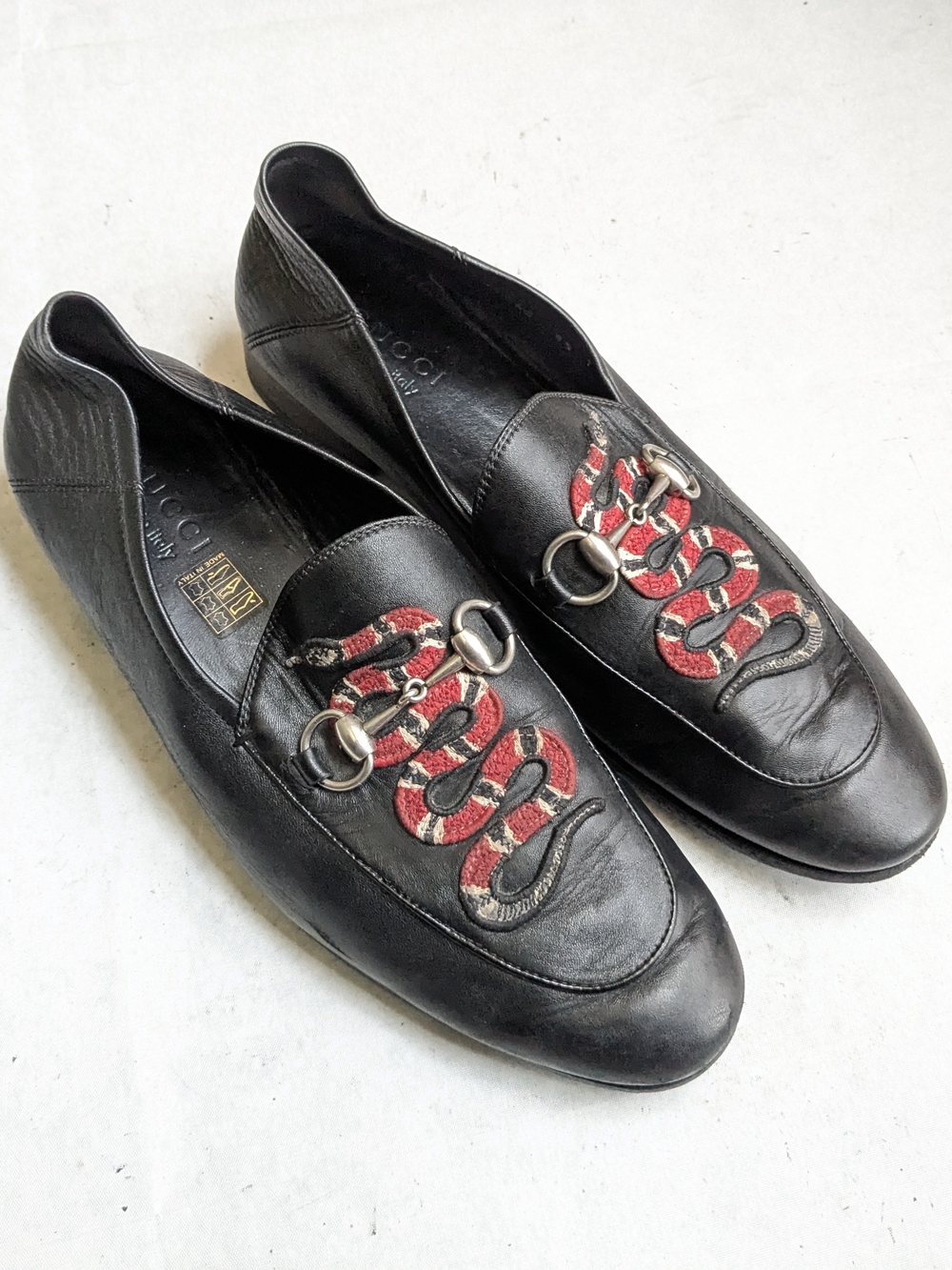 Gucci Horsebit Loafers Black Snake Mens US 9 Leather Slip Ons